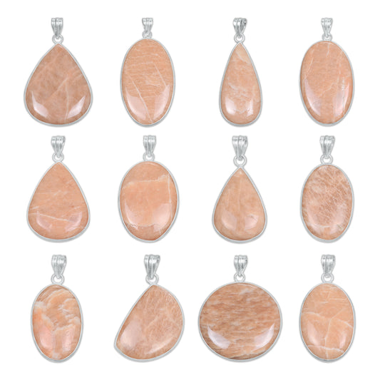 Peach Amazonite Simple Works Pendants -  Handmade, Silver-Plated Brass, Wholesale