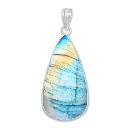Pendentifs minimalistes en labradorite - Faits à la main, laiton plaqué argent, vente en gros