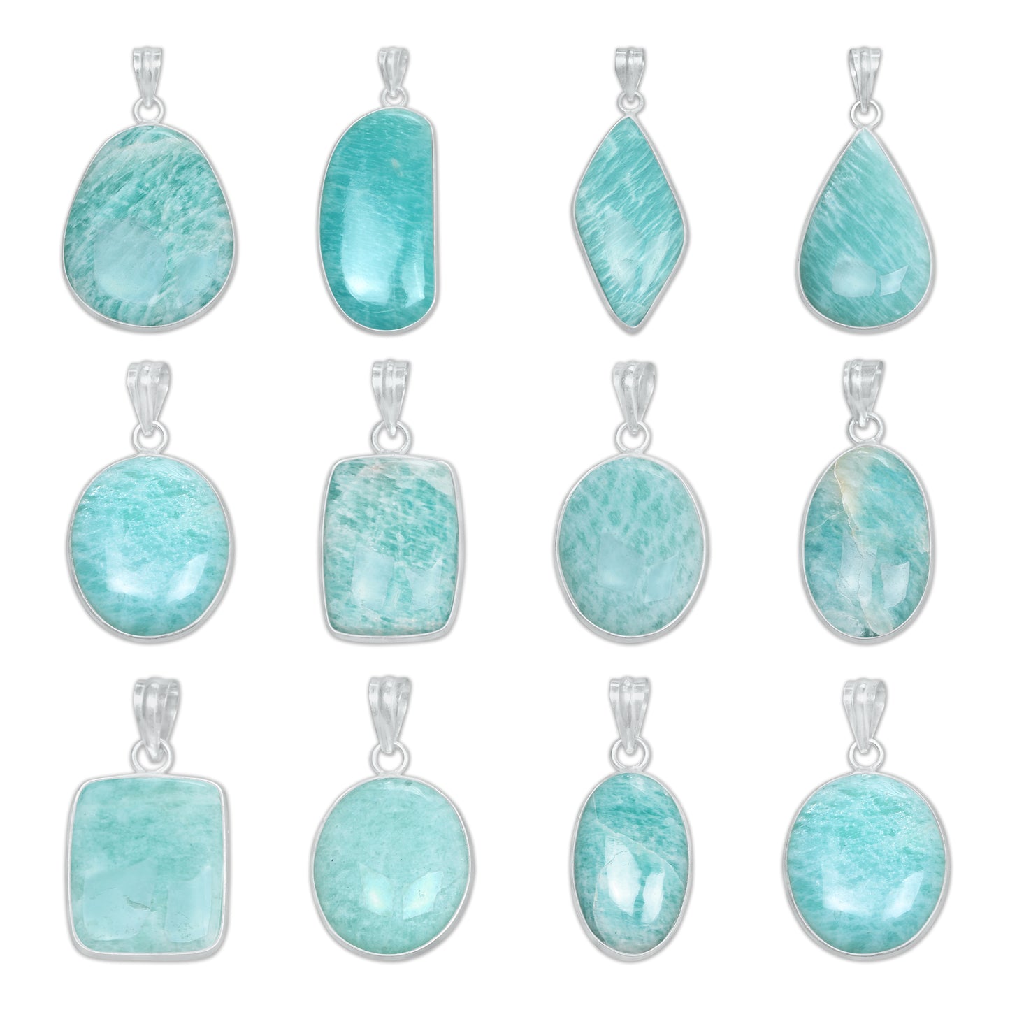 Pendentifs minimalistes en amazonite - Faits main, laiton plaqué argent, vente en gros
