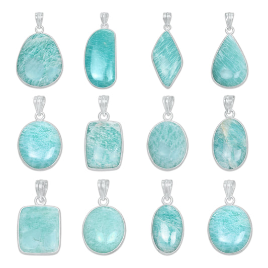 Amazonite Minimalist Pendants -  Handmade, Silver-Plated Brass, Wholesale