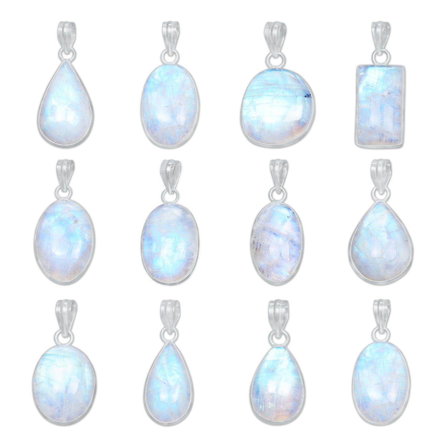 Pendentifs AAA Simple Works en pierre de lune arc-en-ciel - Faits à la main, en laiton plaqué argent, vente en gros