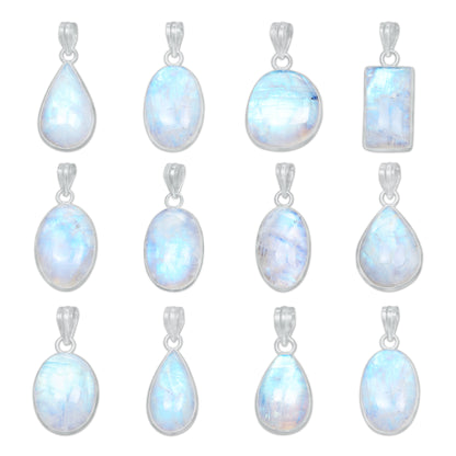 Pendentifs AAA Simple Works en pierre de lune arc-en-ciel - Faits à la main, en laiton plaqué argent, vente en gros