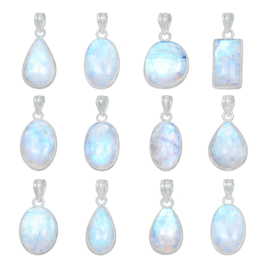 Pendentifs AAA Simple Works en pierre de lune arc-en-ciel - Faits à la main, en laiton plaqué argent, vente en gros