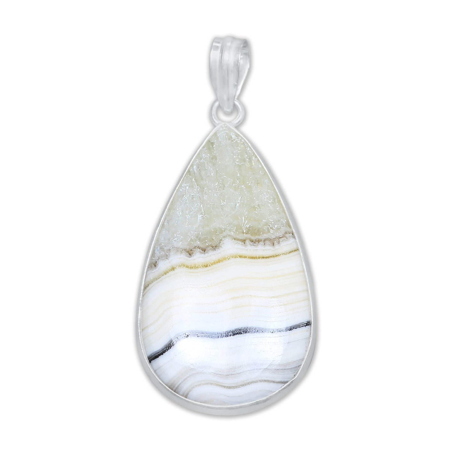 Zebra Calcite (Phantom Calcite) Minimalist Pendants -  Handmade, Silver-Plated Brass, Wholesale
