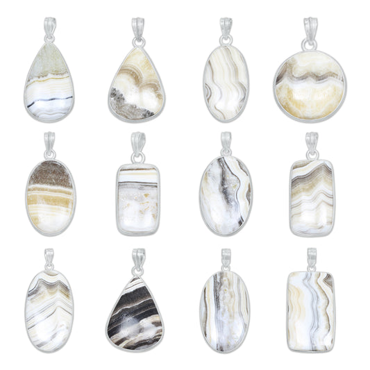Zebra Calcite (Phantom Calcite) Minimalist Pendants -  Handmade, Silver-Plated Brass, Wholesale