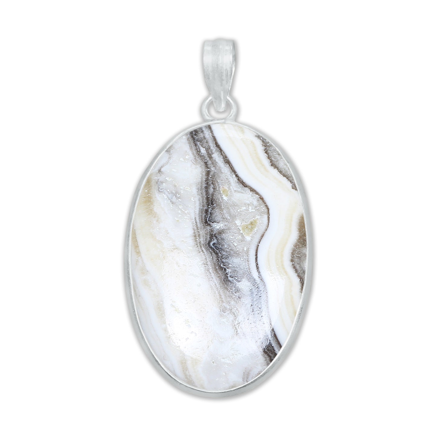 Zebra Calcite (Phantom Calcite) Minimalist Pendants -  Handmade, Silver-Plated Brass, Wholesale