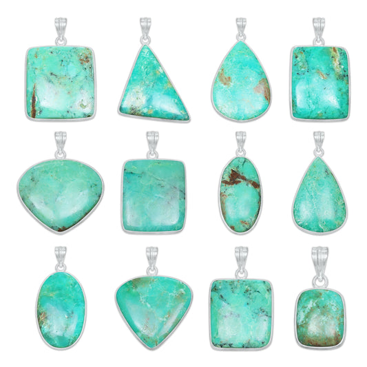 Chrysoprase Chunky Minimalist Pendants -  Handmade, Silver-Plated Brass, Wholesale