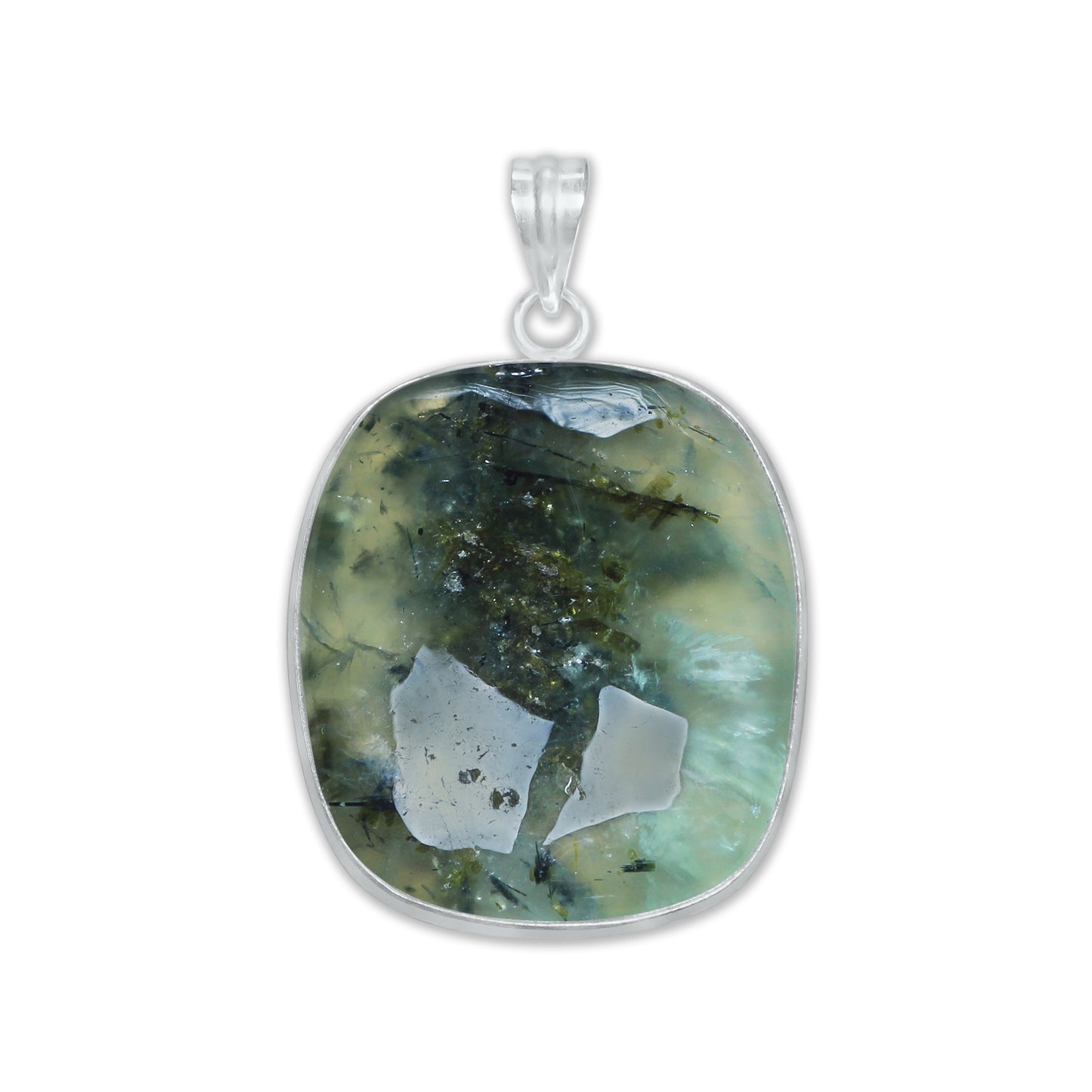 Prehnite Minimalist Pendants -  Handmade, Silver-Plated Brass, Wholesale