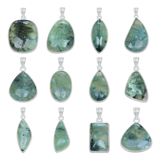 Prehnite Minimalist Pendants -  Handmade, Silver-Plated Brass, Wholesale