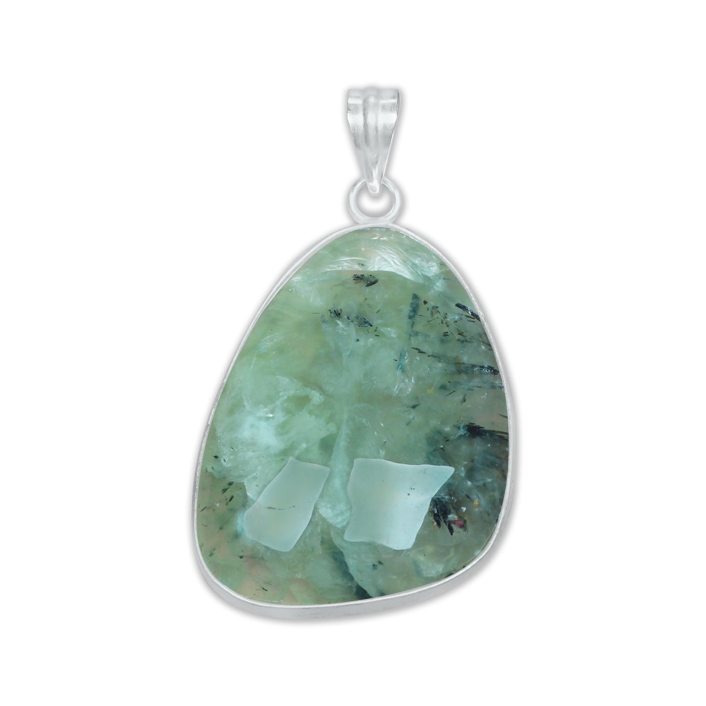 Prehnite Minimalist Pendants -  Handmade, Silver-Plated Brass, Wholesale