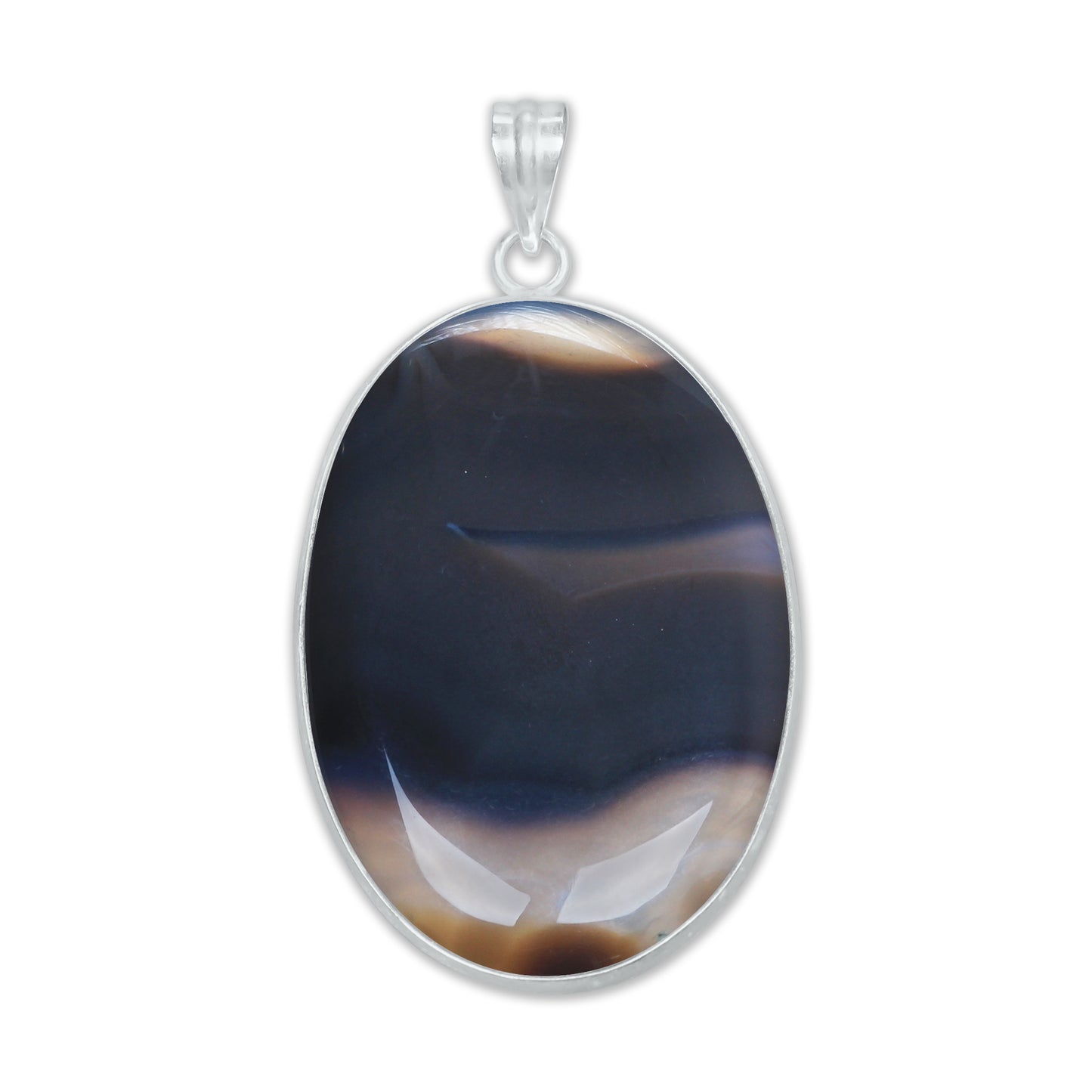 Banded Onyx (dyed) Simple work Pendants -  Handmade, Silver-Plated Brass, Wholesale