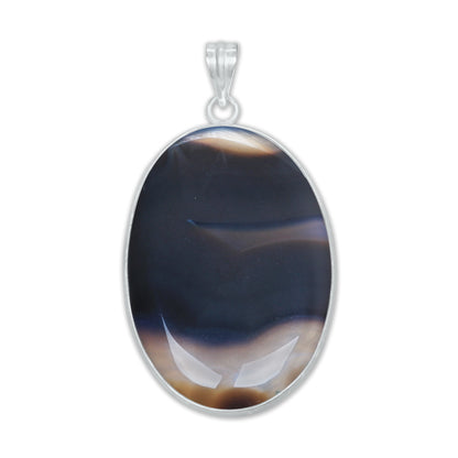 Banded Onyx (dyed) Simple work Pendants -  Handmade, Silver-Plated Brass, Wholesale