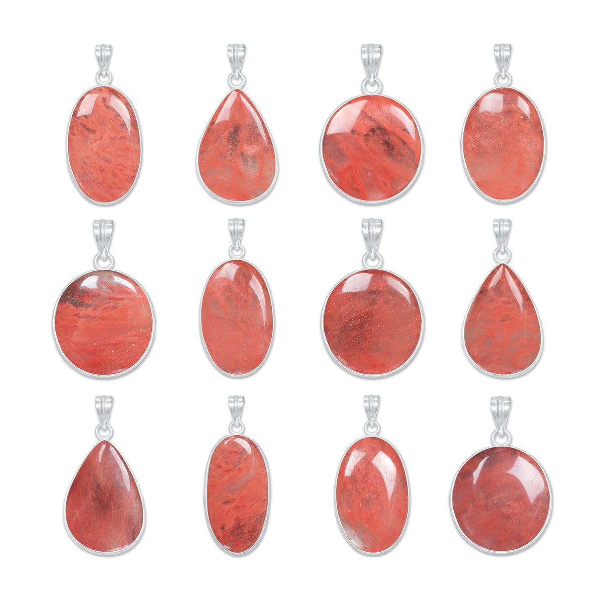 Natural Strawberry Quartz Pendants - Handmade Minimalist Jewelry, Brass with Silver Plating