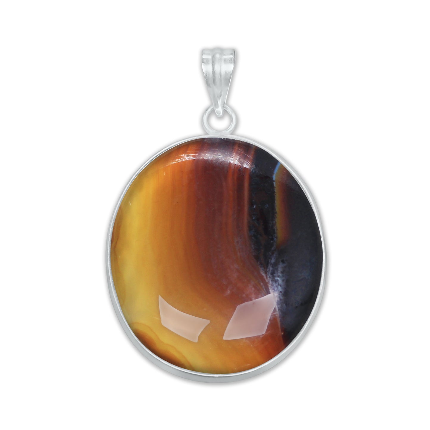 Banded Onyx (dyed) Simple work Pendants -  Handmade, Silver-Plated Brass, Wholesale