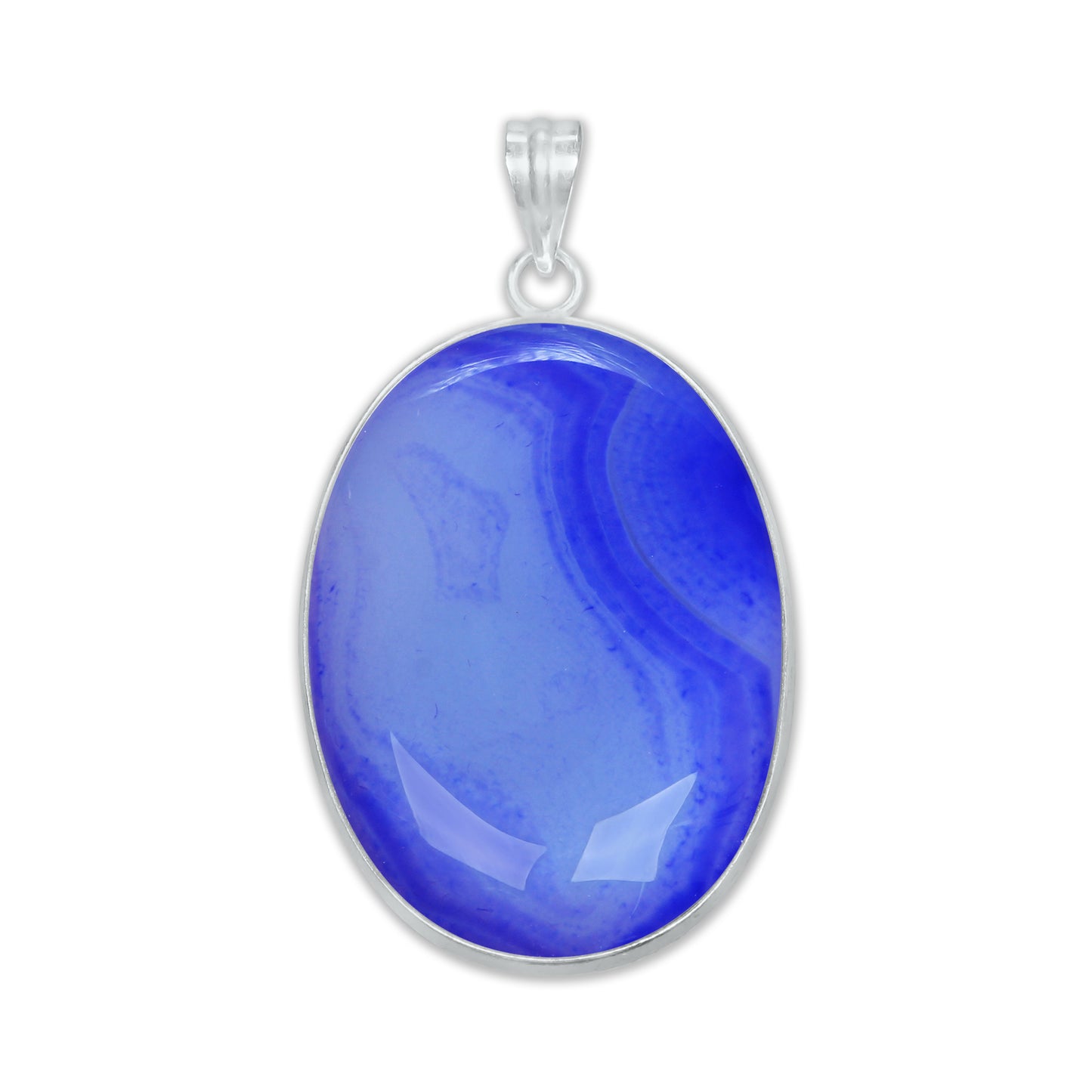 Banded Onyx (dyed) Simple work Pendants -  Handmade, Silver-Plated Brass, Wholesale