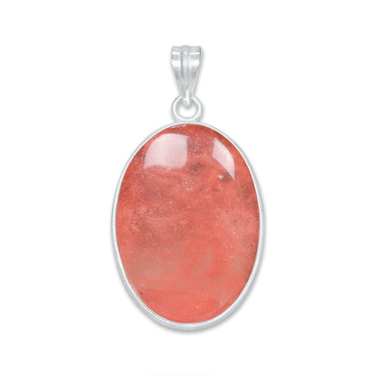 Natural Strawberry Quartz Pendants - Handmade Minimalist Jewelry, Brass with Silver Plating
