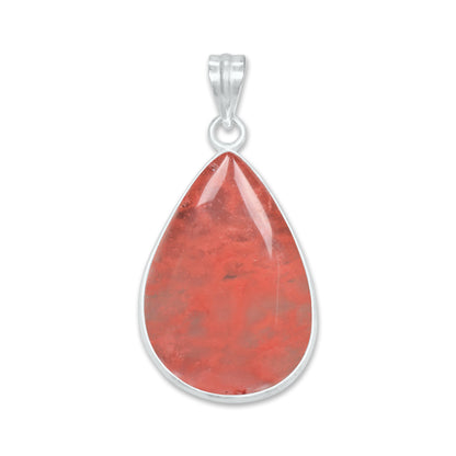 Natural Strawberry Quartz Pendants - Handmade Minimalist Jewelry, Brass with Silver Plating