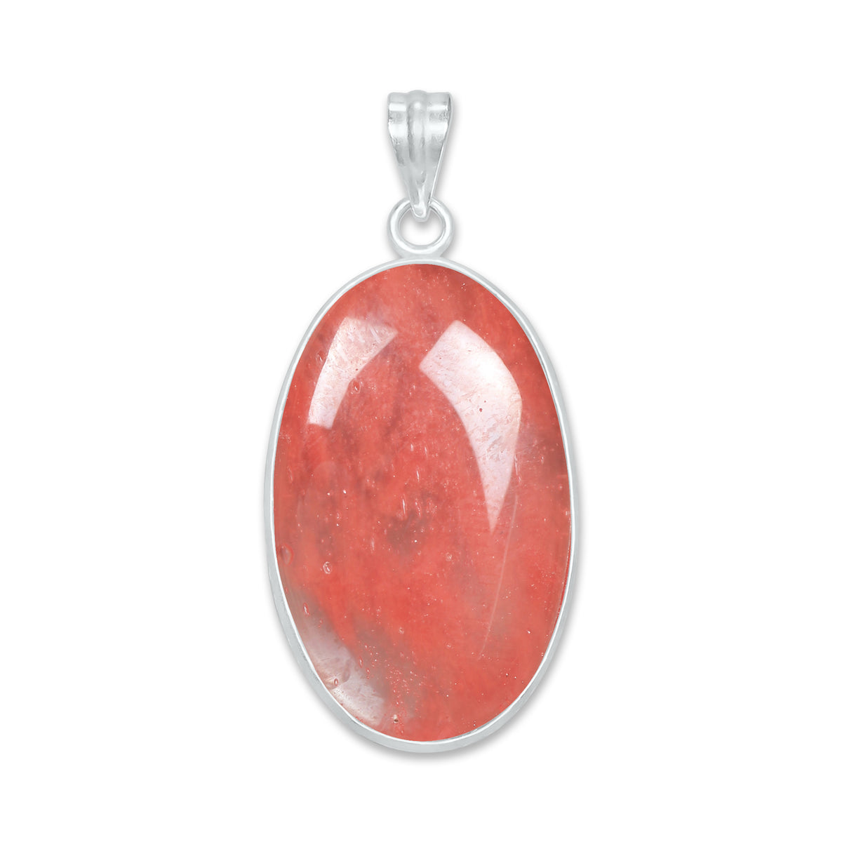 Natural Strawberry Quartz Pendants - Handmade Minimalist Jewelry, Brass with Silver Plating