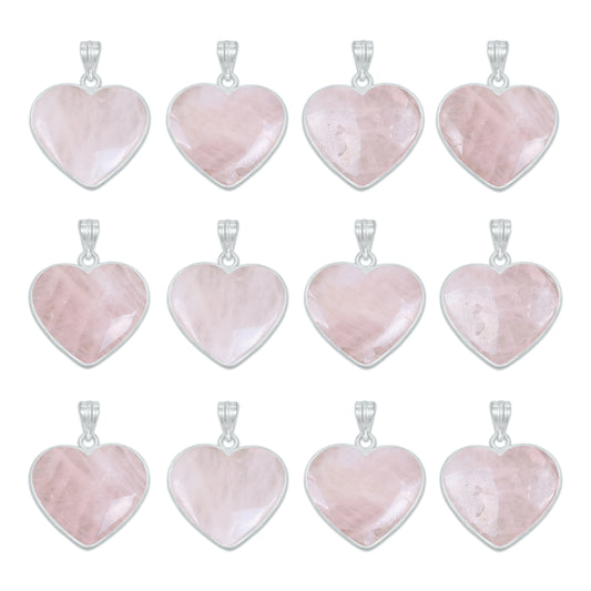 Rose Quartz Heart Pendants - Handmade, Silver Plated, Mixed Sizes, Simple Works