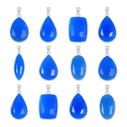 Blue Chalcedony (Dyed) Minimalist Pendants -  Handmade, Silver-Plated Brass, Wholesale Crystal Jewelry