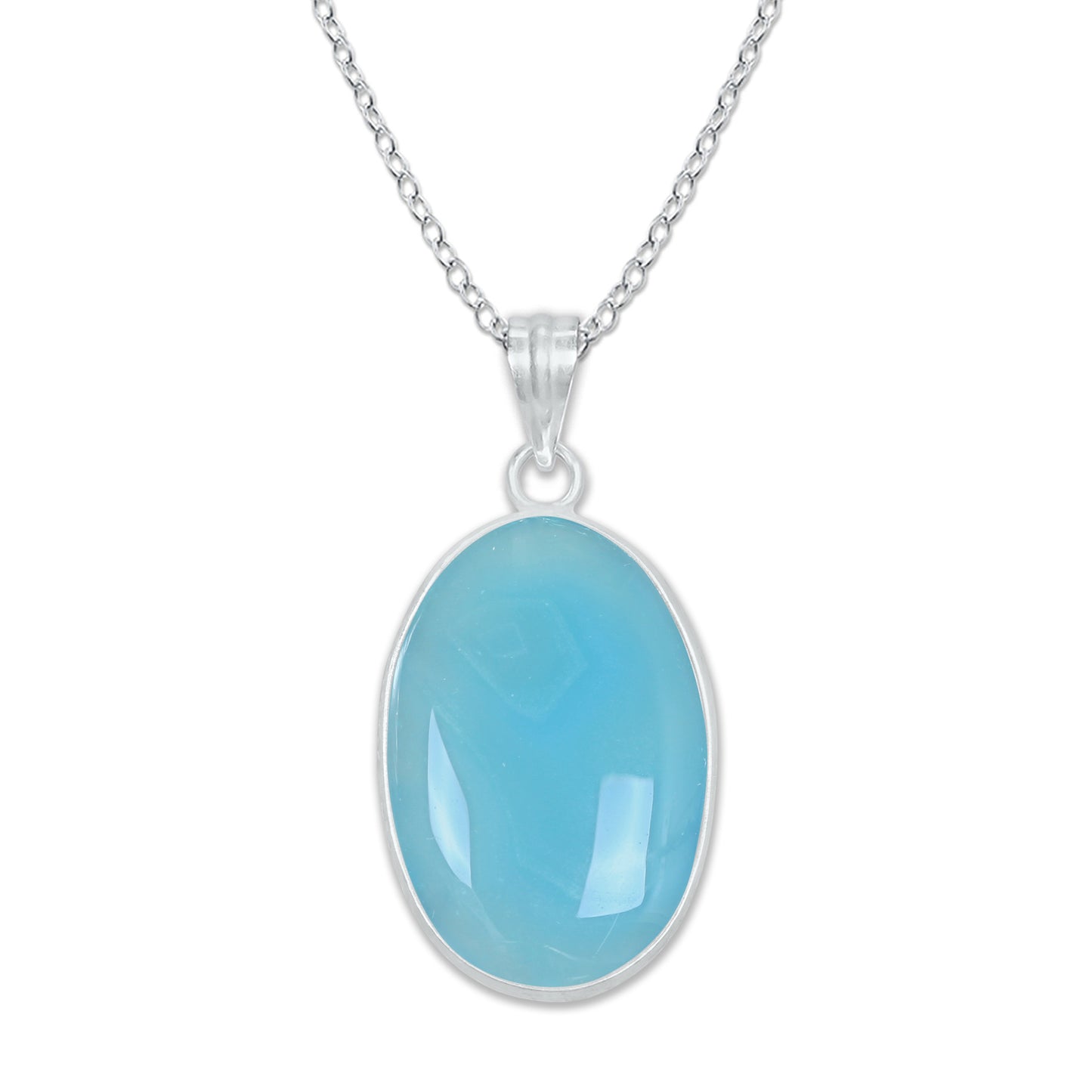 Aqua Chalcedony (Dyed) Minimalist Pendants -  Handmade, Silver-Plated Brass, Wholesale Crystal Jewelry