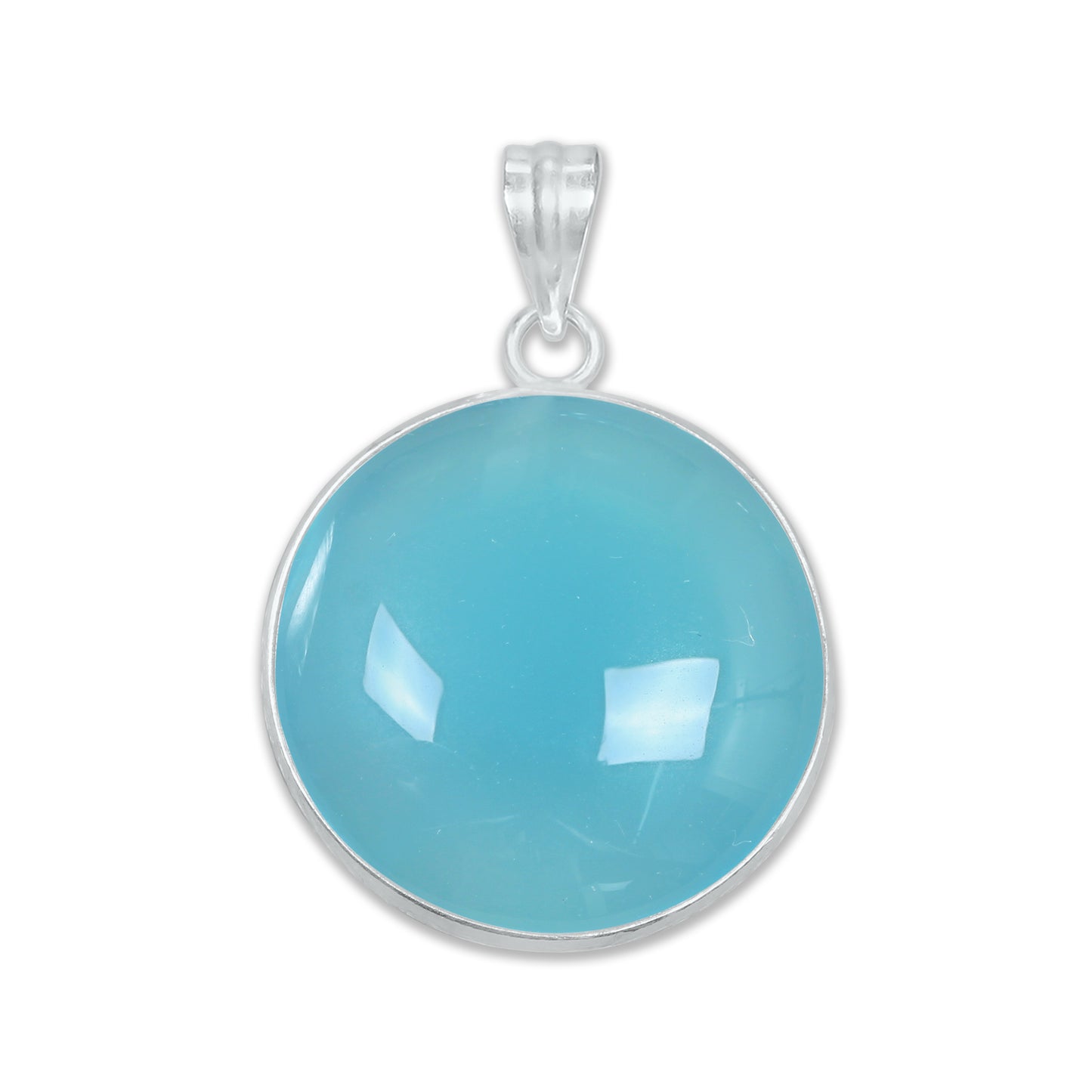 Aqua Chalcedony (Dyed) Minimalist Pendants -  Handmade, Silver-Plated Brass, Wholesale Crystal Jewelry