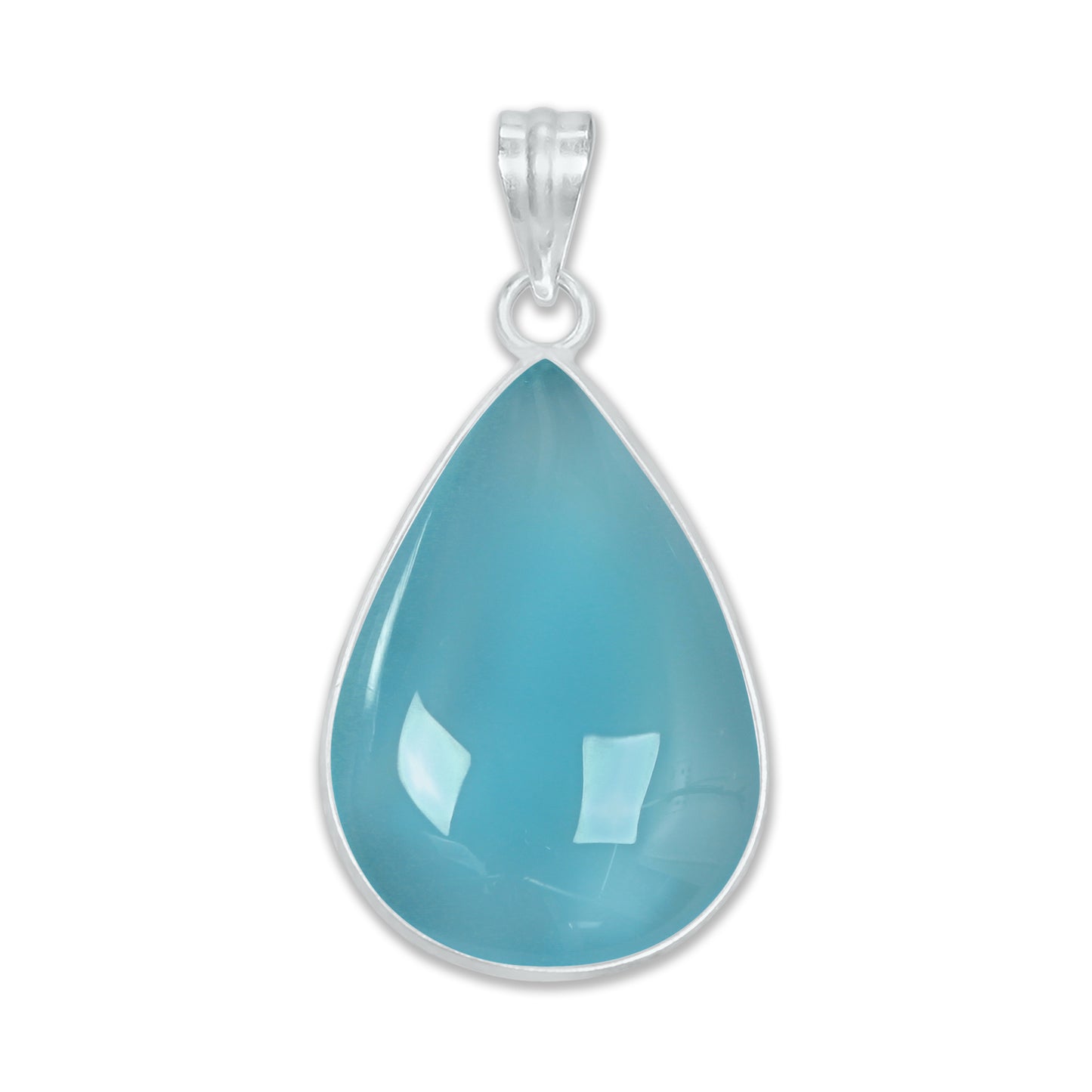 Aqua Chalcedony (Dyed) Minimalist Pendants -  Handmade, Silver-Plated Brass, Wholesale Crystal Jewelry