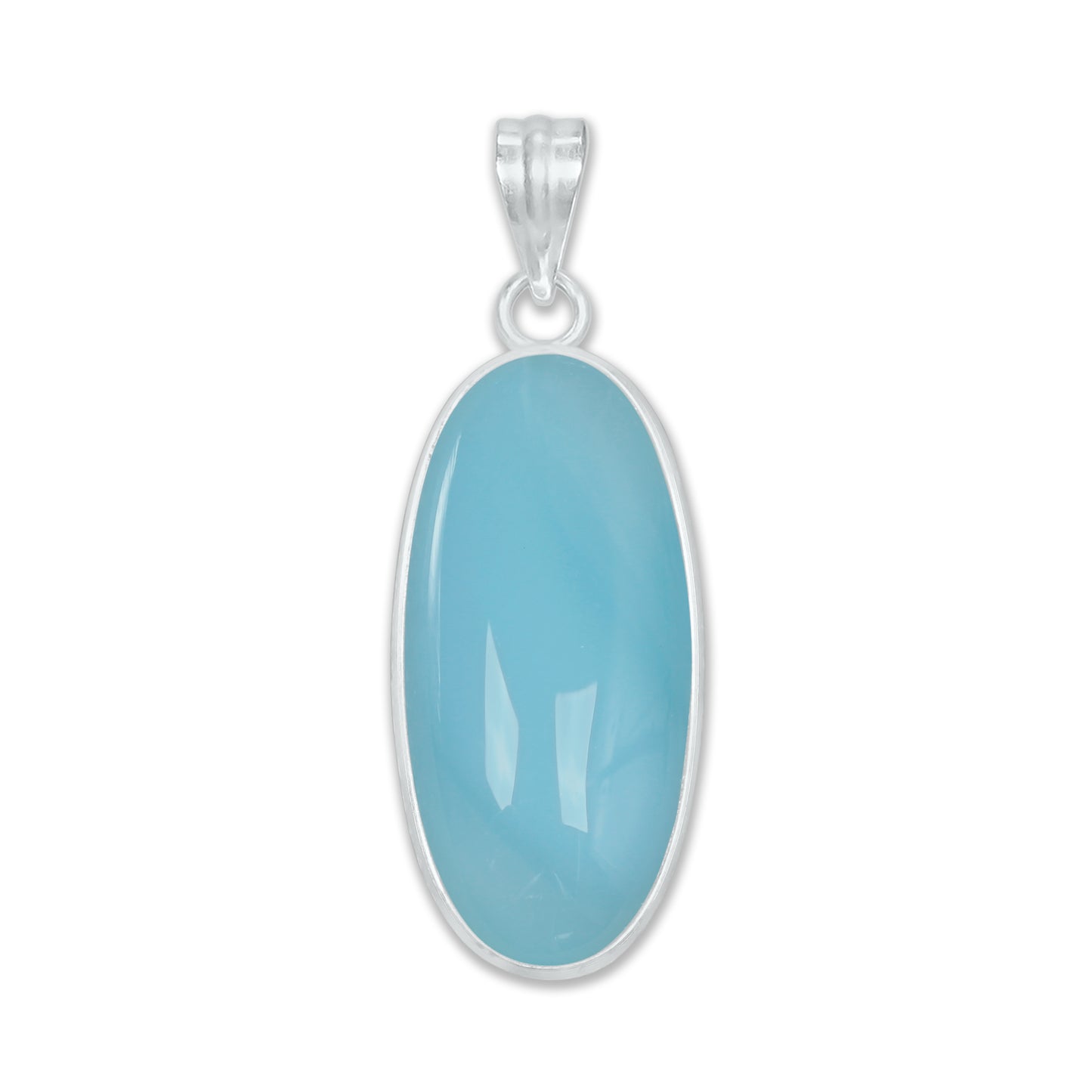 Aqua Chalcedony (Dyed) Minimalist Pendants -  Handmade, Silver-Plated Brass, Wholesale Crystal Jewelry