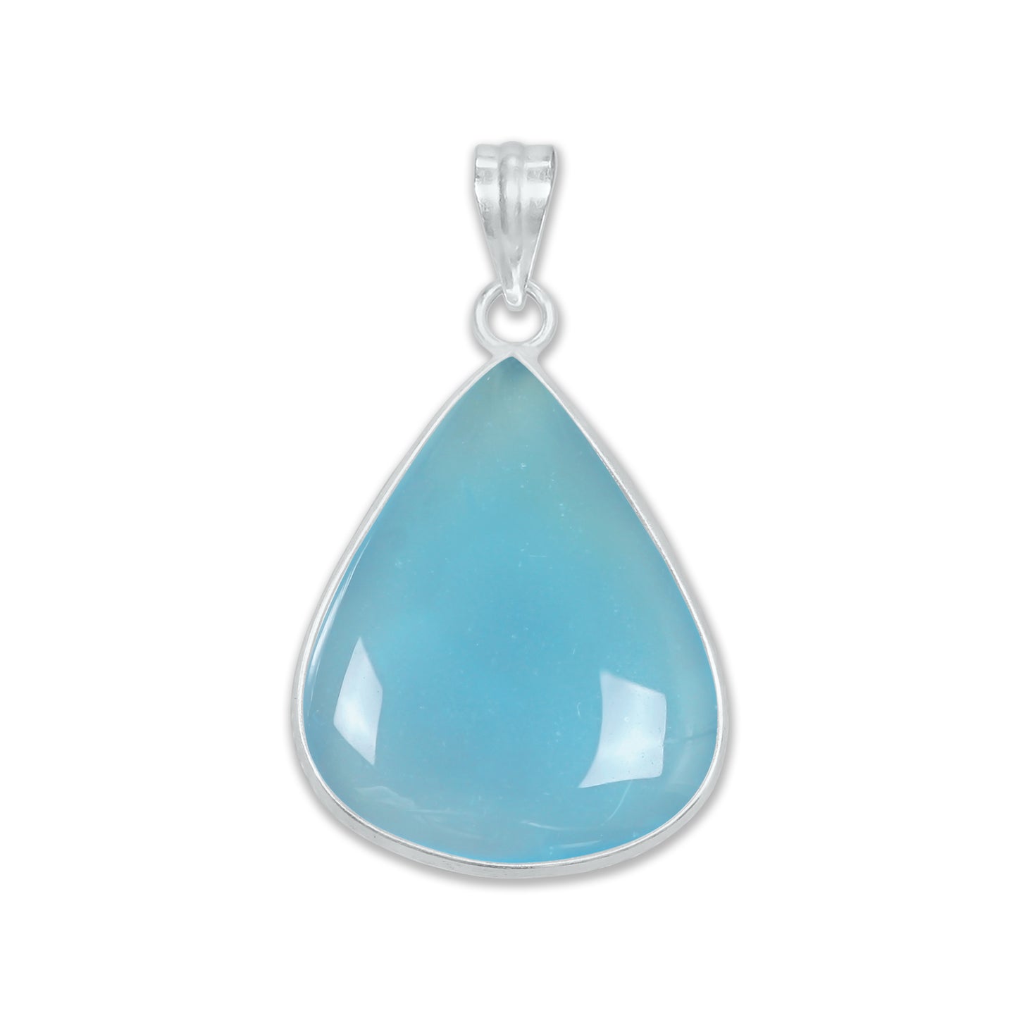 Aqua Chalcedony (Dyed) Minimalist Pendants -  Handmade, Silver-Plated Brass, Wholesale Crystal Jewelry