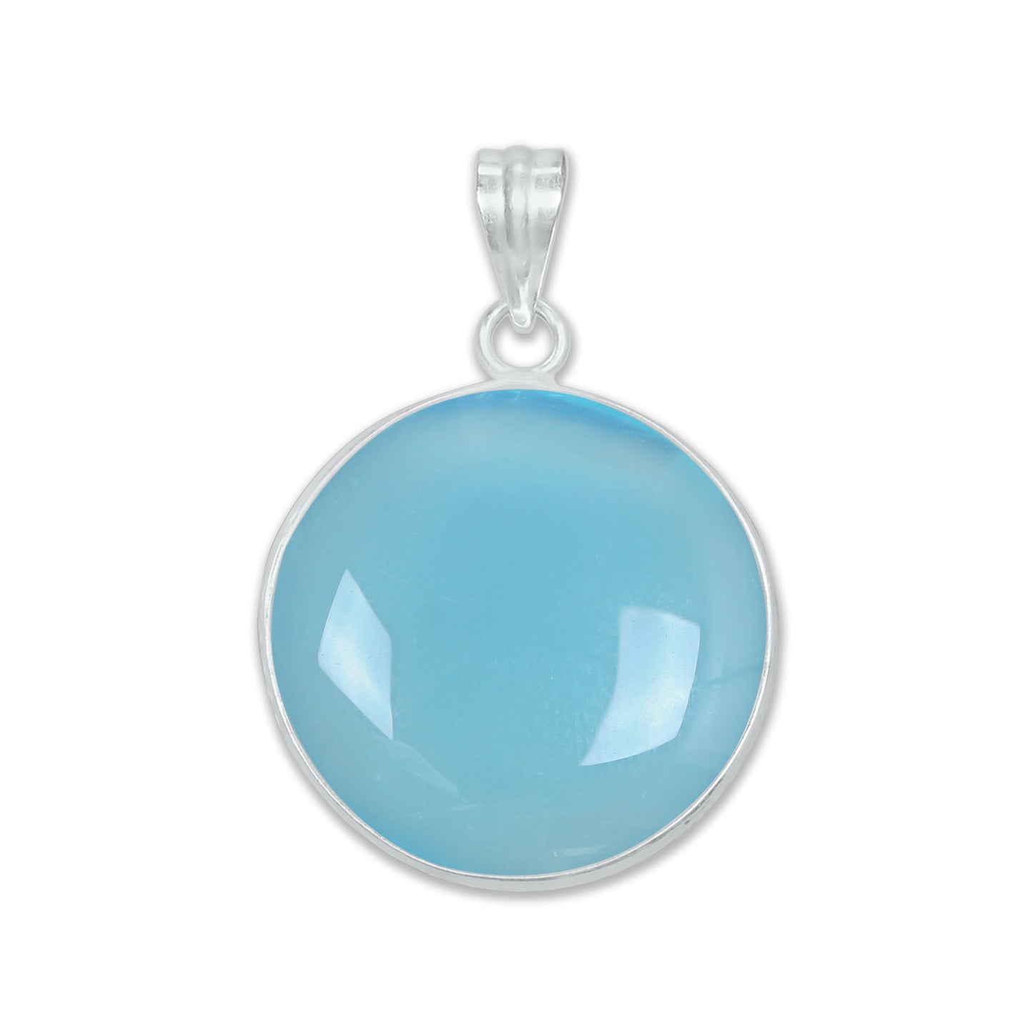 Aqua Chalcedony (Dyed) Minimalist Pendants -  Handmade, Silver-Plated Brass, Wholesale Crystal Jewelry