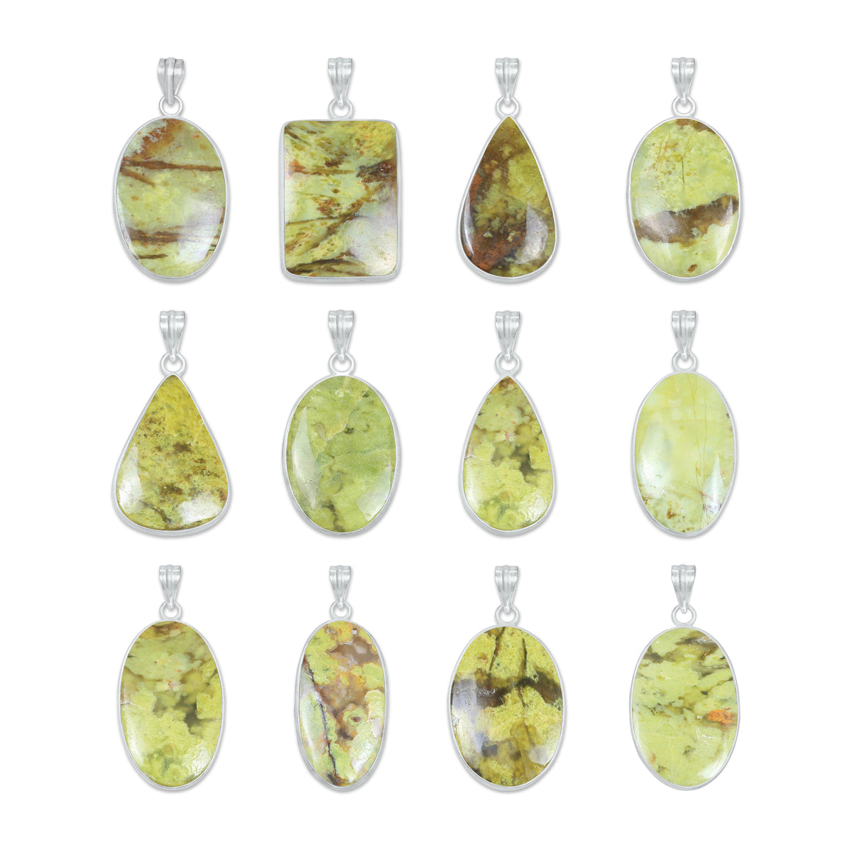 Natural Green Opal Pendants - Handmade Minimalist Jewelry, Brass, Silver Plating