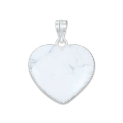 Howlite Heart Pendants - Handmade, Silver Plated, Simple Works, Wholesale Crystal Jewelry
