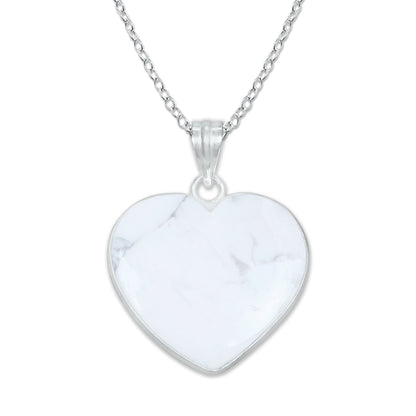 Howlite Heart Pendants - Handmade, Silver Plated, Simple Works, Wholesale Crystal Jewelry