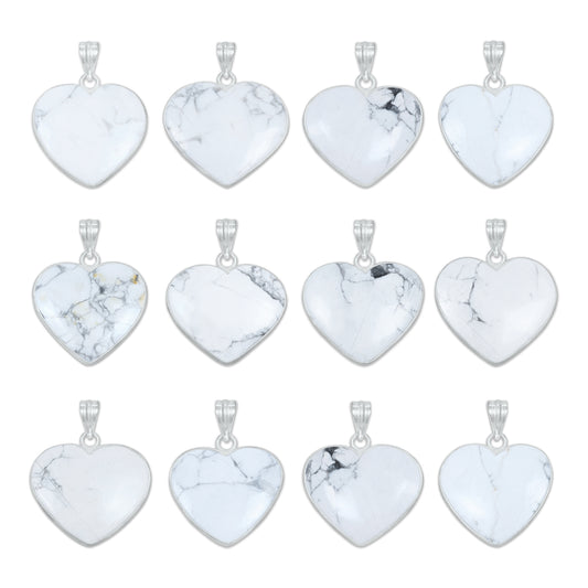 Howlite Heart Pendants - Handmade, Silver Plated, Simple Works, Wholesale Crystal Jewelry