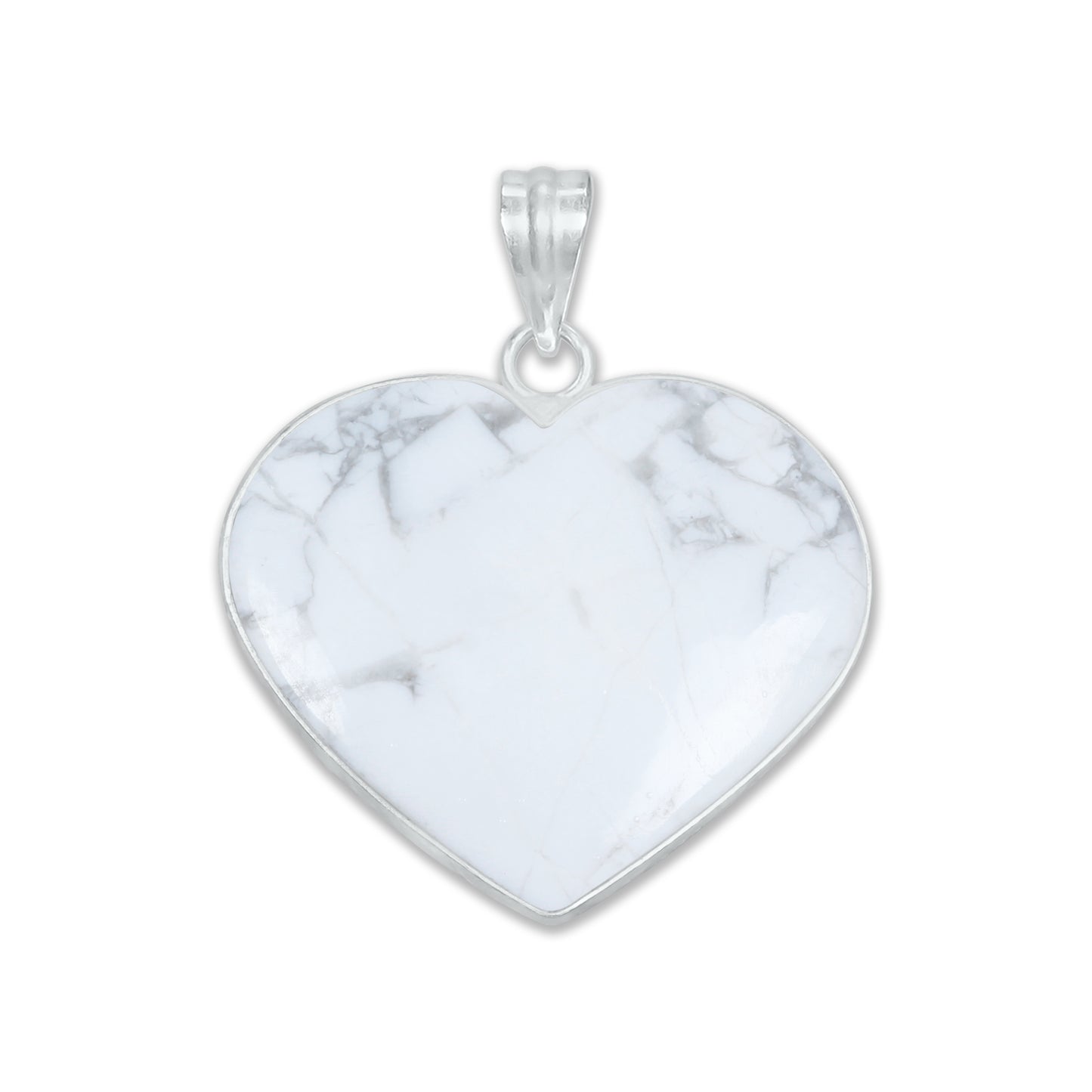 Howlite Heart Pendants - Handmade, Silver Plated, Simple Works, Wholesale Crystal Jewelry
