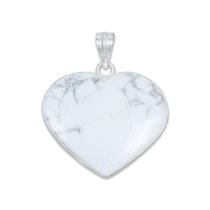 Howlite Heart Pendants - Handmade, Silver Plated, Simple Works, Wholesale Crystal Jewelry