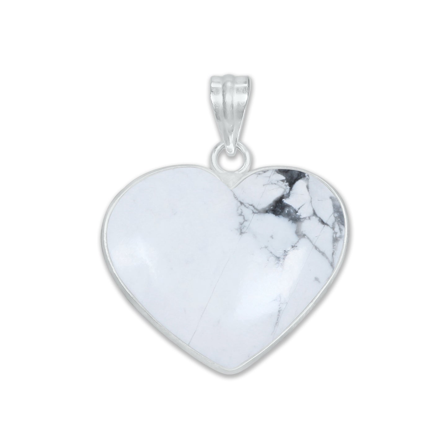 Howlite Heart Pendants - Handmade, Silver Plated, Simple Works, Wholesale Crystal Jewelry