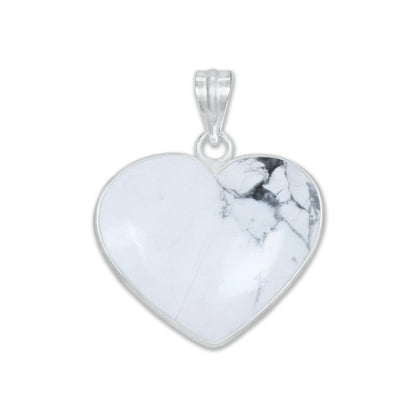 Howlite Heart Pendants - Handmade, Silver Plated, Simple Works, Wholesale Crystal Jewelry