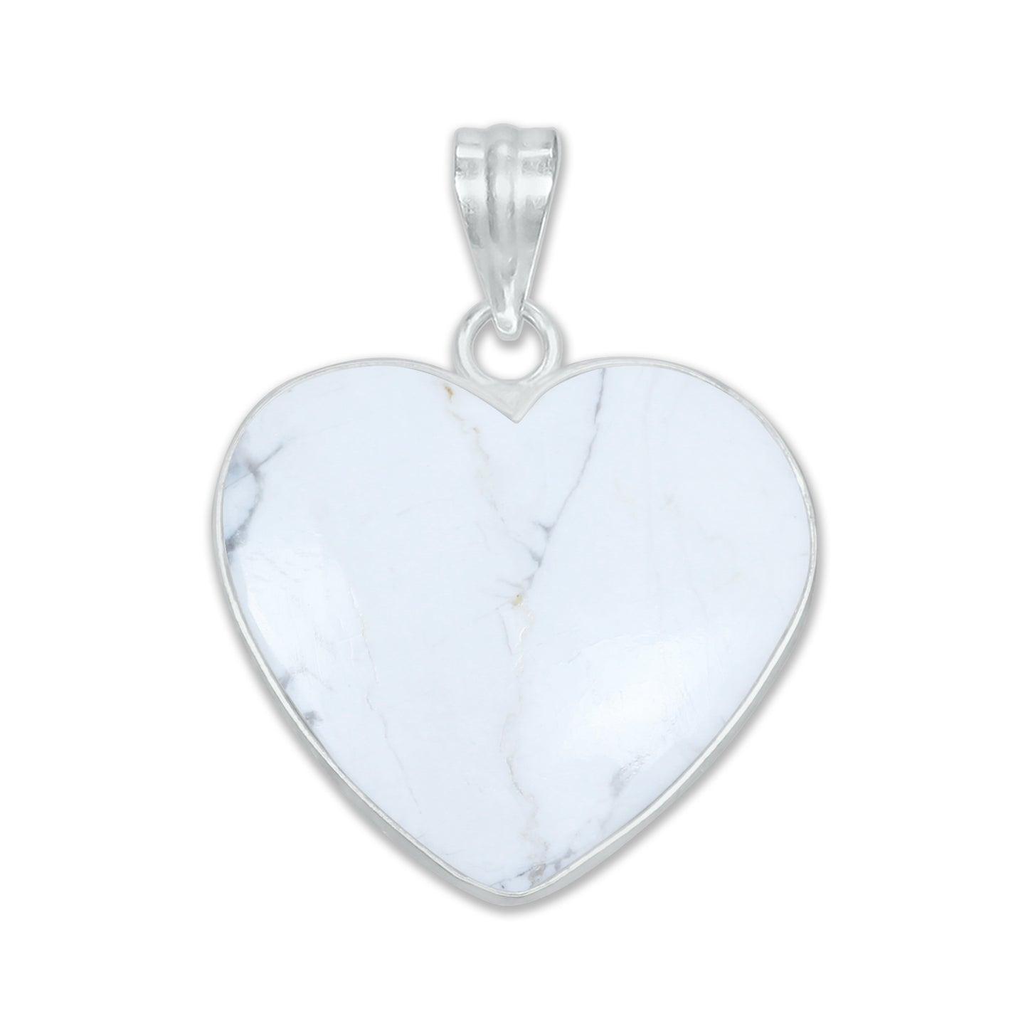Howlite Heart Pendants - Handmade, Silver Plated, Simple Works, Wholesale Crystal Jewelry