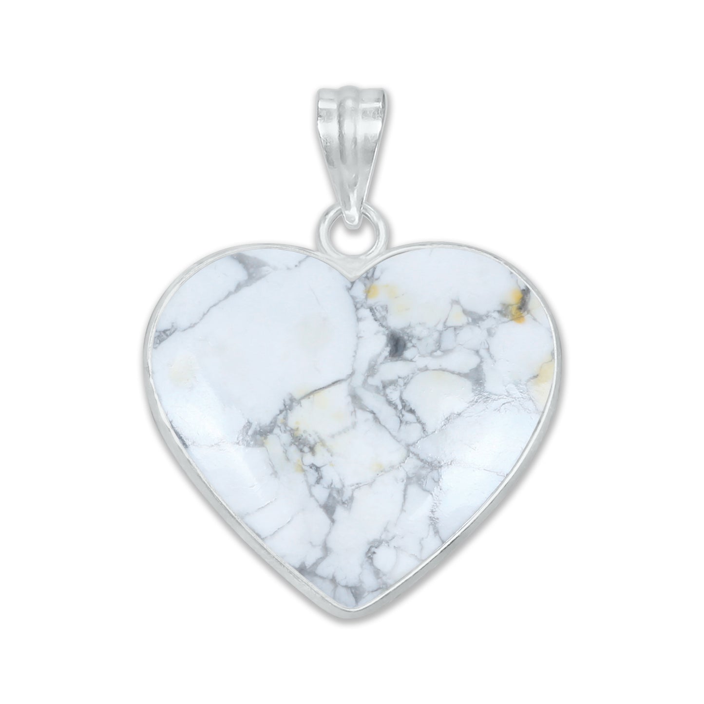 Howlite Heart Pendants - Handmade, Silver Plated, Simple Works, Wholesale Crystal Jewelry