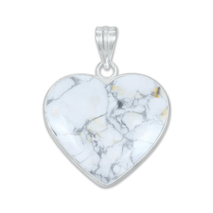 Howlite Heart Pendants - Handmade, Silver Plated, Simple Works, Wholesale Crystal Jewelry