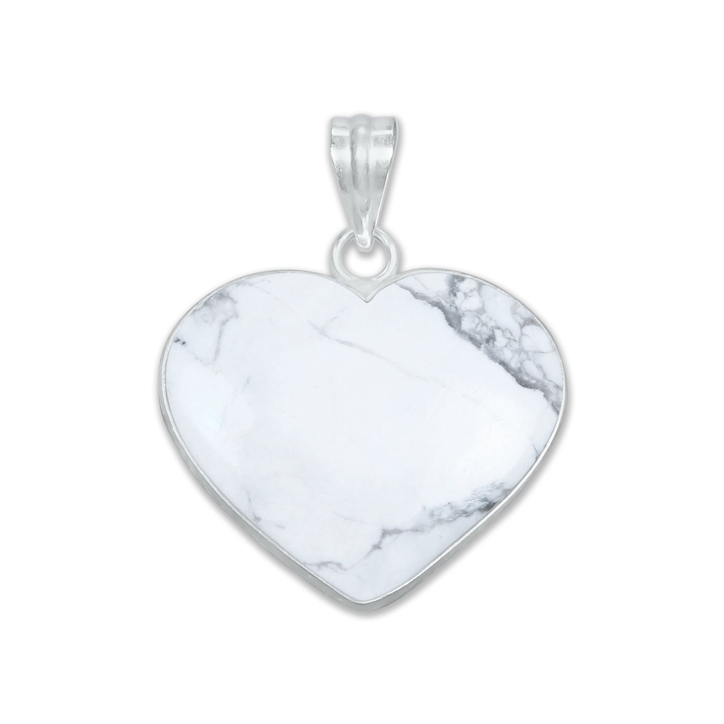 Howlite Heart Pendants - Handmade, Silver Plated, Simple Works, Wholesale Crystal Jewelry