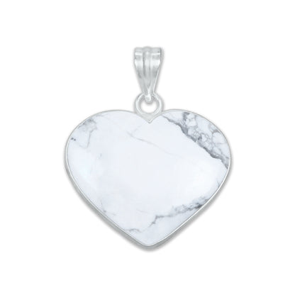 Howlite Heart Pendants - Handmade, Silver Plated, Simple Works, Wholesale Crystal Jewelry