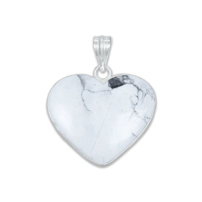 Howlite Heart Pendants - Handmade, Silver Plated, Simple Works, Wholesale Crystal Jewelry