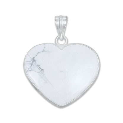 Howlite Heart Pendants - Handmade, Silver Plated, Simple Works, Wholesale Crystal Jewelry