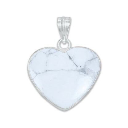 Howlite Heart Pendants - Handmade, Silver Plated, Simple Works, Wholesale Crystal Jewelry