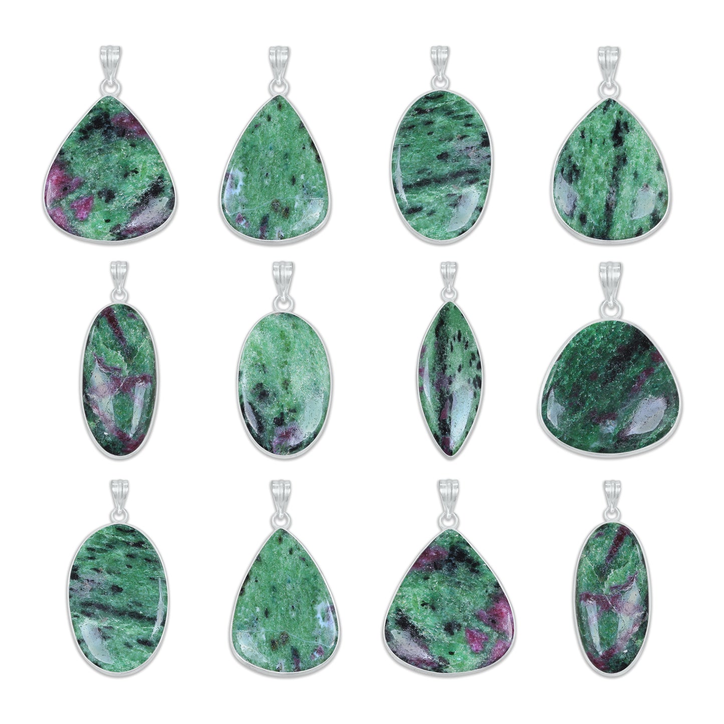 Pendentifs en pierres précieuses amazonites faits à la main - Qualité AAA, laiton plaqué argent, formes assorties