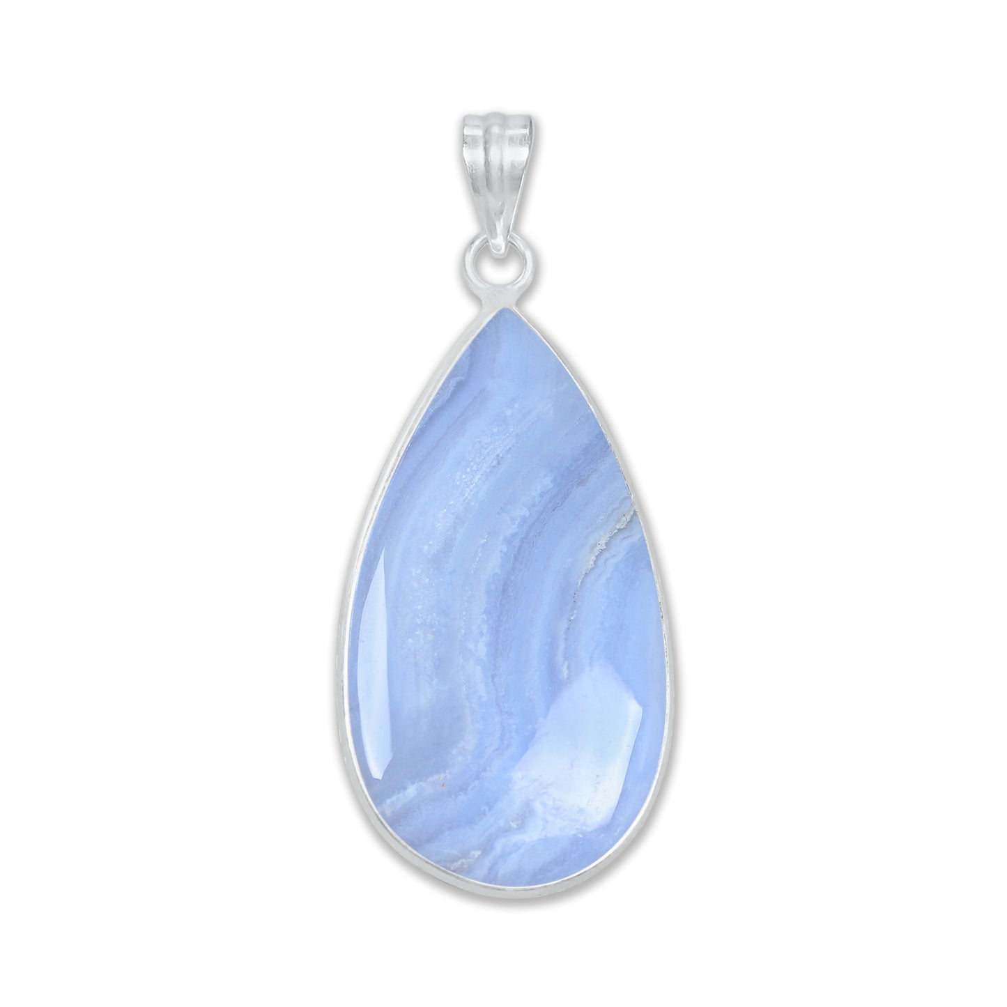Blue Lace Agate Pendants -  Handmade, Silver-Plated Brass, Simple works