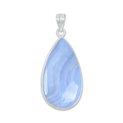 Blue Lace Agate Pendants -  Handmade, Silver-Plated Brass, Simple works