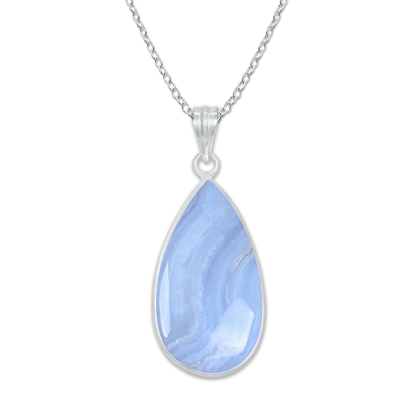 Blue Lace Agate Pendants -  Handmade, Silver-Plated Brass, Simple works